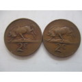 SOUTH AFRICA - JAN VAN RIEBEEK - 2c  1965 afrikaans - 2c coin 1965 english -2 COINS