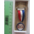 LOVELY SMALL MEDALLION ON RIBBON OF CORRONATION OF KING GEORGE AND ELIZABETH 1937  IN BOX