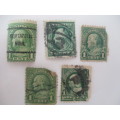 AMERICA 5 GREEN STAMPS USED LOT OF GEORGE WASHINGTON STAMPS