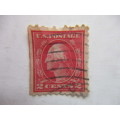 AMERICA GEORGE WASHINGON  2 USED STAMPS NOTE RED LINE ON SIDE OF STAMP