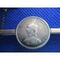 GREAT BRITAIN - QUEEN VICTORIA  SIXPENCE  - 1889  6D COIN BROOCH RARE ITEM!!!