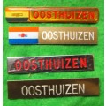 SADF - 4 X DIFFERENT TYPES METAL NAMETAGS - OOSTHUIZEN (STEP OUTS) - PINS INTACT