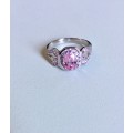 IMPRESSIVE 0.95 CT SWEET PINK LAB CREATED SAPPHIRE STERLING SILVER 925 RING SIZE 5.5