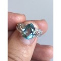 LUXURIOUS 3.35CT BLUE AQUAMARINE & SAPPHIRE PEAR STERLING SILVER 925 RING SIZE N