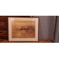 ** ORIGINAL- Framed and Mounted Gerald Coulson signed WW2 Lancaster Bomber Print. (53cm x 42cm).**
