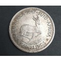 ** 1947 South Africa `Royal Vist Year` .800 Silver 5 Shilling Coin (XF).**
