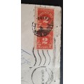 ** 1933 Suid-Afrika 3D Blue and 1930 U.S. 2 cents Stamp Pair on Barclay`s Bank Letter Cover.**