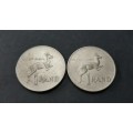 ** 1980 South Africa Pair x 2  Nickel R1 Coins [Circulated] (F/VG).**