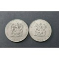 ** 1980 South Africa Pair x 2  Nickel R1 Coins [Circulated] (F/VG).**