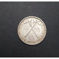 ** 1937 Southern Rhodesia .925 Silver 6D Coin (VF).**