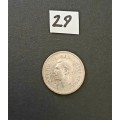 ** 1945 South Africa Silver 3 Pence Coin #29  (F/VF).**