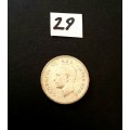 ** 1945 South Africa Silver 3 Pence Coin #29  (F/VF).**