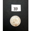** 1945 South Africa Silver 3 Pence Coin #39 (VF).**