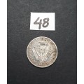 ** 1945 South Africa Silver 3 Pence Coin #48   (F/VF).**