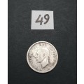 ** 1945 South Africa Silver 3 Pence Coin #49   (F/VF).**