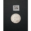 ** 1945 South Africa Silver 3 Pence Coin #56 (F/VF).**