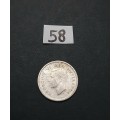 ** 1945 South Africa Silver 3 Pence Coin #58  (F/VF).**