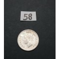 ** 1945 South Africa Silver 3 Pence Coin #58  (F/VF).**