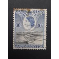 ** 1953 Uganda, Kenya, Tanganyika 30c Blue QEII Stamp (Used).**
