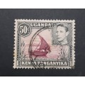 **1938 Uganda, Kenya, Tanganyika 50c KGVI Stamp (Used).**