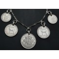 ** STUNNING:  1940s Southern Rhodesia .925 Silver Coin Rivière Ladies` Necklace (66.20 g).**