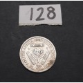 ** 1940  South Africa Silver 3 Pence Coin   #128  (G) .**