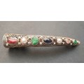 ** EXQUISITE : Qing Chinese Silver , Ruby and Sapphire Finger Guard Brooch (2 carats).**