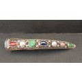 ** EXQUISITE : Qing Chinese Silver , Ruby and Sapphire Finger Guard Brooch (2 carats).**