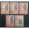 ** 1968 & 1961 Swaziland 2½c Stamps x 5 (USED).**