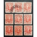 ** 1931 Southern Rhodesia KGV Scarlet 1d Stamps x9  (USED).**