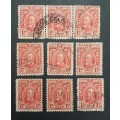 ** 1931 Southern Rhodesia KGV Scarlet 1d Stamps x9  (USED).**