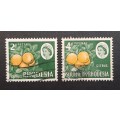 ** 1966 Rhodesia QEII Citrus 2d + 4d Stamps x2 (USED).**