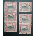 ** 1938 Uganda, Kenya & Tanganyika KGVI 15c Stamps x6 (USED).**