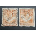 ** 1938 Northern Rhodesia 1½d Yellow/Brown Stamps x2 (USED).**