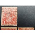 ** 1914 Australia KGV Scarlet 1 Penny & 2d Stamps x3 (USED).**