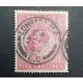 ** 1902 Great Britain KEVII 5 Shilling Carmine Rose Stamp (USED).**