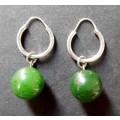 ** STUNNING:  20th Century Chinese Apple Green Jade & .800 Silver Bead Drop Earrings .**
