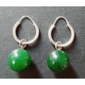 ** STUNNING:  20th Century Chinese Apple Green Jade & .800 Silver Bead Drop Earrings .**