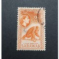 ** 1955 Sarawak QEII 2c Orang-utan  Orange Stamp (USED).**