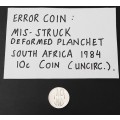 ** ERROR COIN: 1984 South Africa 10c Coin Deformed Planchet (Uncirculated).**