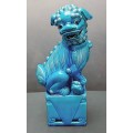 **EXQUISITE: 20th Century Chinese Porcelain Turquoise Blue Guardian Lion Statuette (38 cm).**