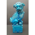 **EXQUISITE: 20th Century Chinese Porcelain Turquoise Blue Guardian Lion Statuette (38 cm).**
