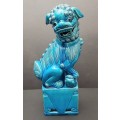 **EXQUISITE: 20th Century Chinese Porcelain Turquoise Blue Guardian Lion Statuette (38 cm).**