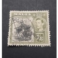 ** 1938 KGVI Malta Olive Green 1`6  Stamp (USED).**