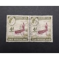 ** 1959 QEII Rhodesia & Nyasaland 4d Pair Stamps (USED).**