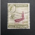 ** 1959 QEII Rhodesia & Nyasaland 4d Stamp (USED).**