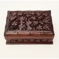 ** ORNATE: 19th Century Ceylonese Hardwood Secret Lock Jewellery Box (17cm x 12cm).**