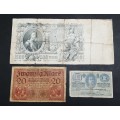 ** Lot of WW1 Austro-Hungarian, German & Russian Empire Banknotes x3  ( Ex-Mount )**