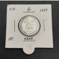 ** RARE : .925 Silver Southern Rhodesia 1939  1 Shilling Coin (VF).**