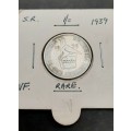 ** RARE : .925 Silver Southern Rhodesia 1939  1 Shilling Coin (VF).**